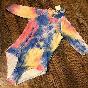 NWT Tie Dye rashguard one piece swim suit L upf50